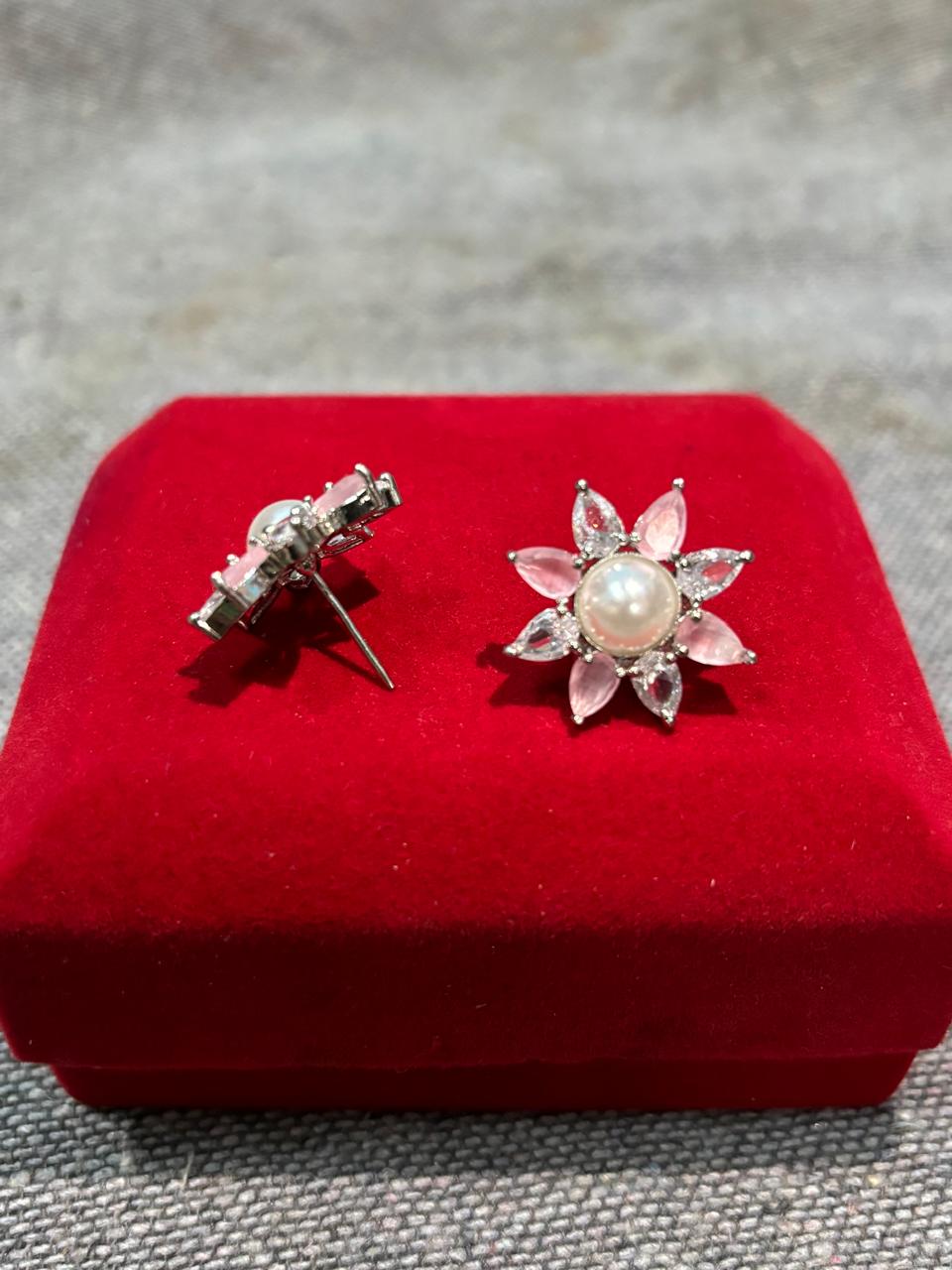 American Diamond Star Earrings with Pearl