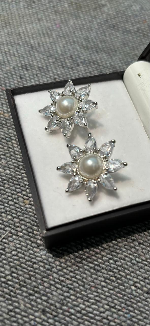 American Diamond Star Earrings with Pearl
