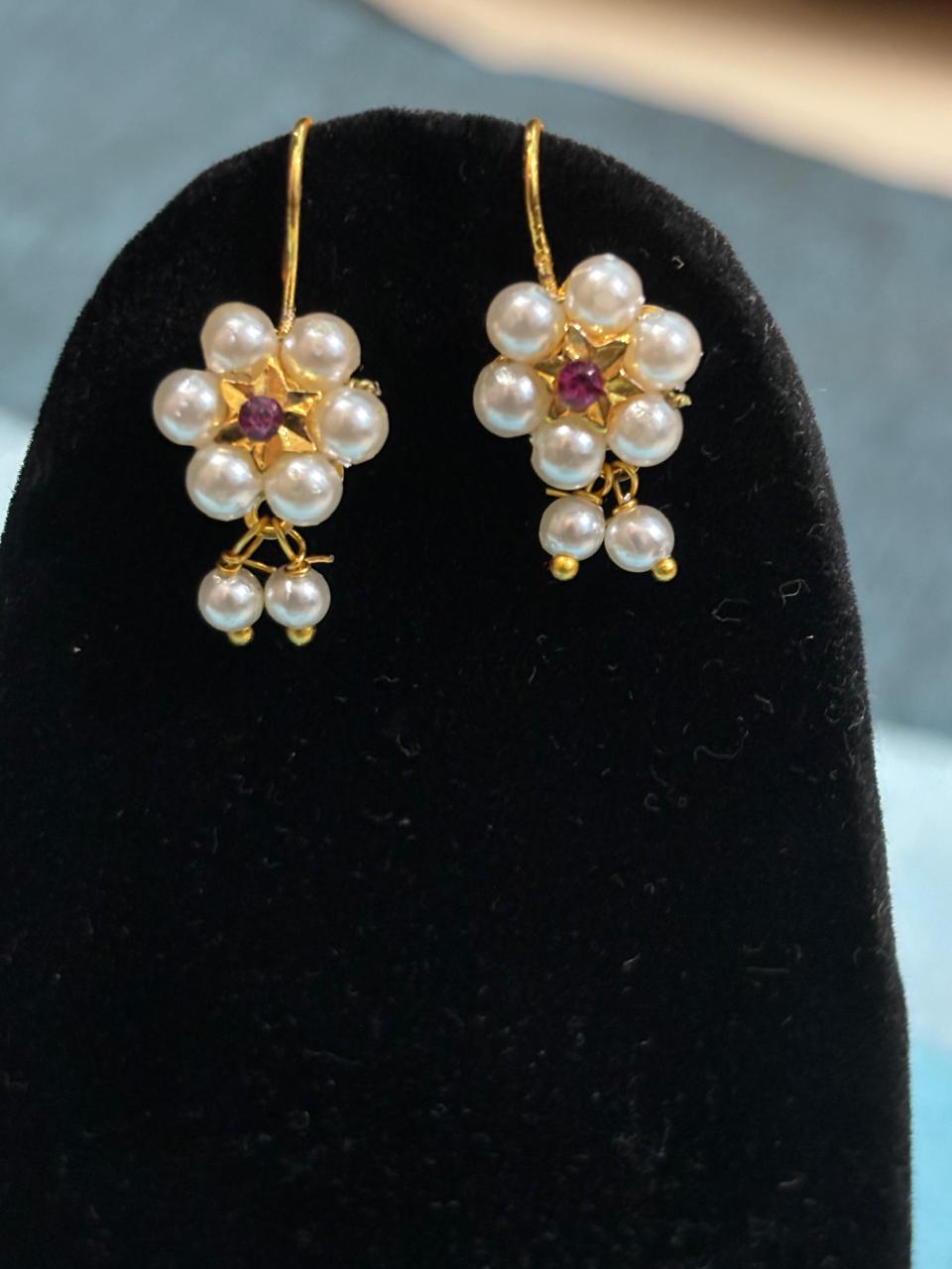 Bugadi Moti Earrings with Pink Stone