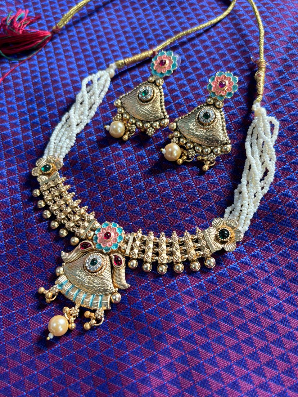 Beautiful Rajwadi Meenakari Choker Necklace Set