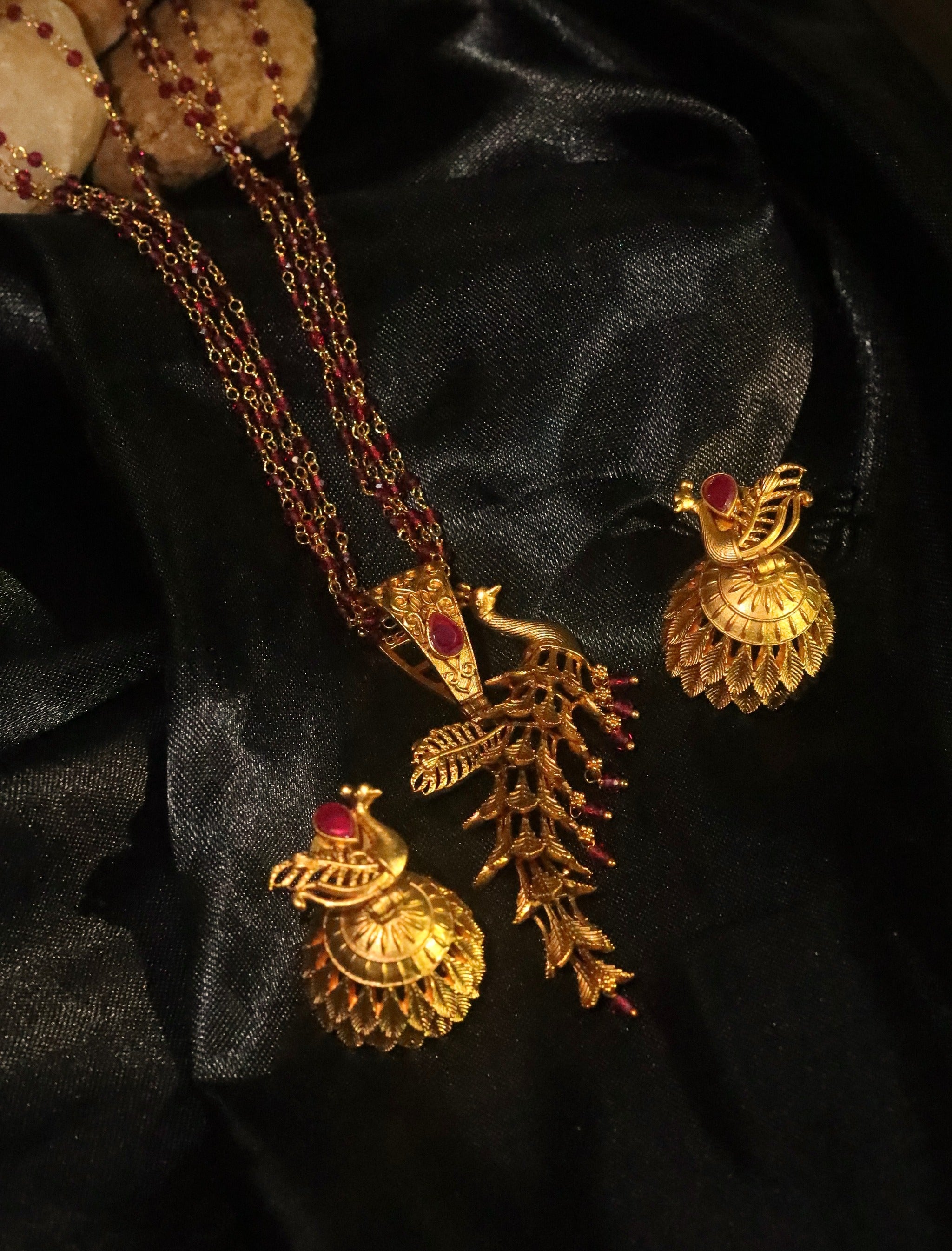 Gold Plated Stone Studded Peacock Necklace Set for Women