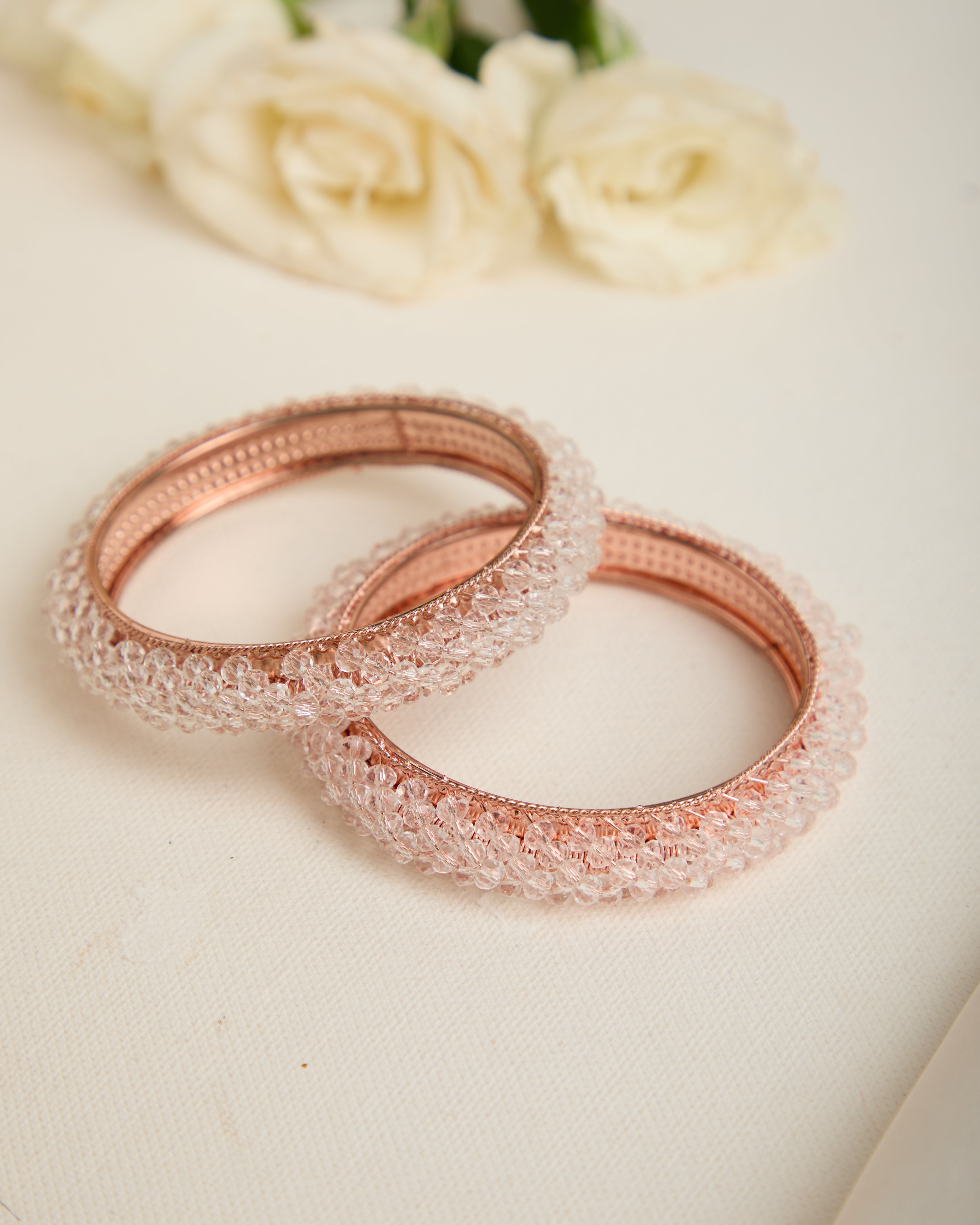 Rose Gold Plated Crystal Beaded Bangles For Women