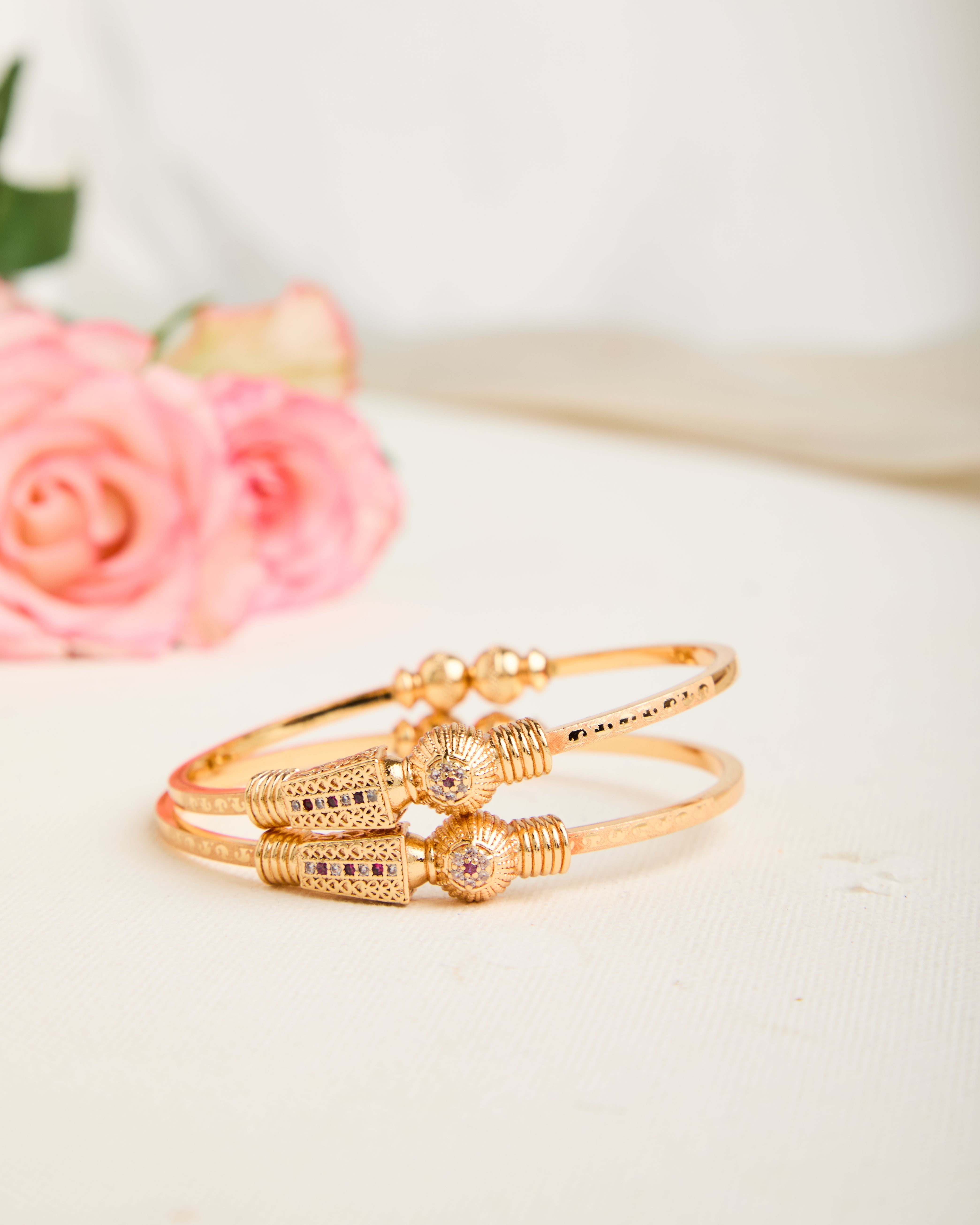 Gold Plated Stone Studded Adjustable Bangles for Women