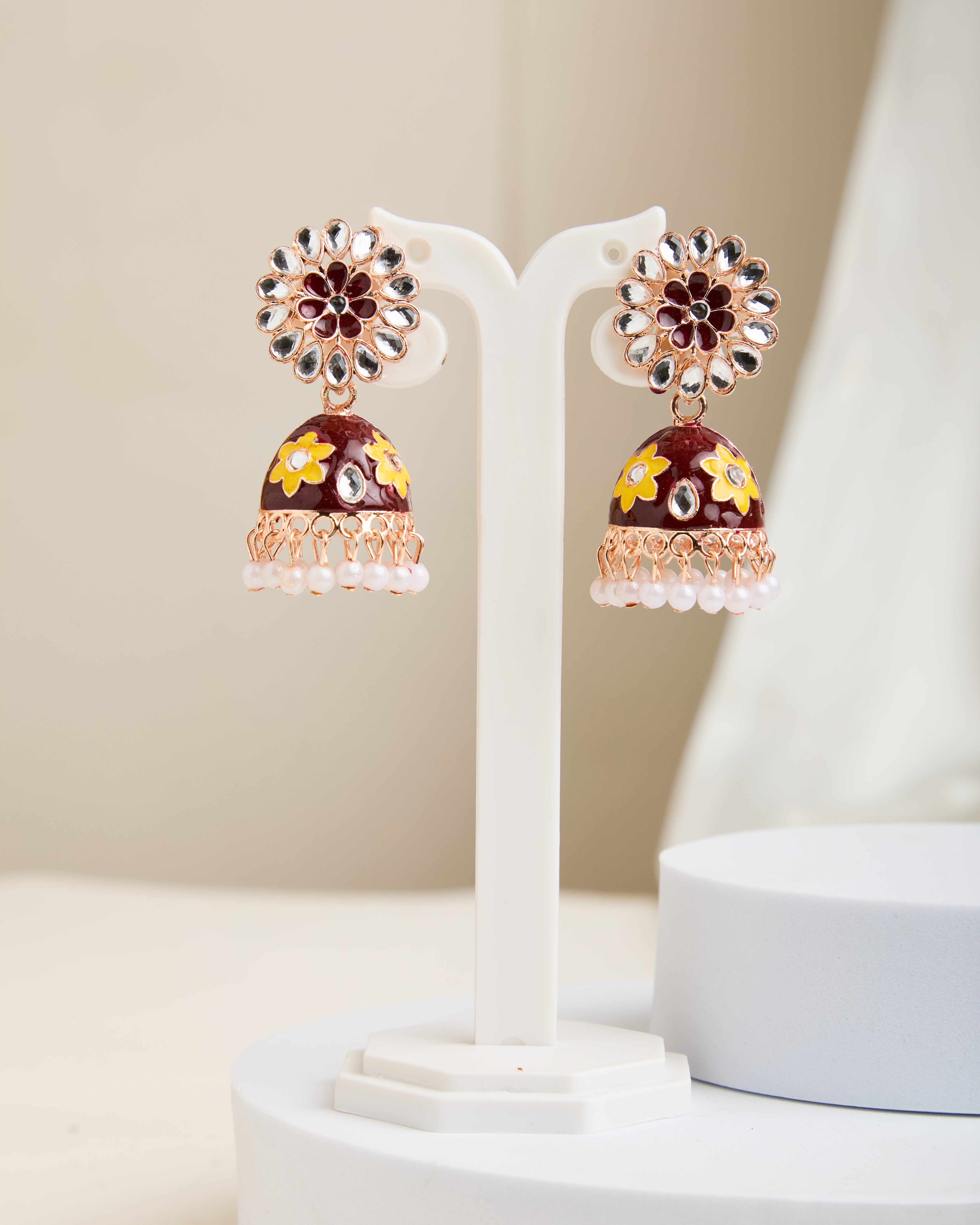 Traditional Handmade Circular Meenakari Jhumkas for Women