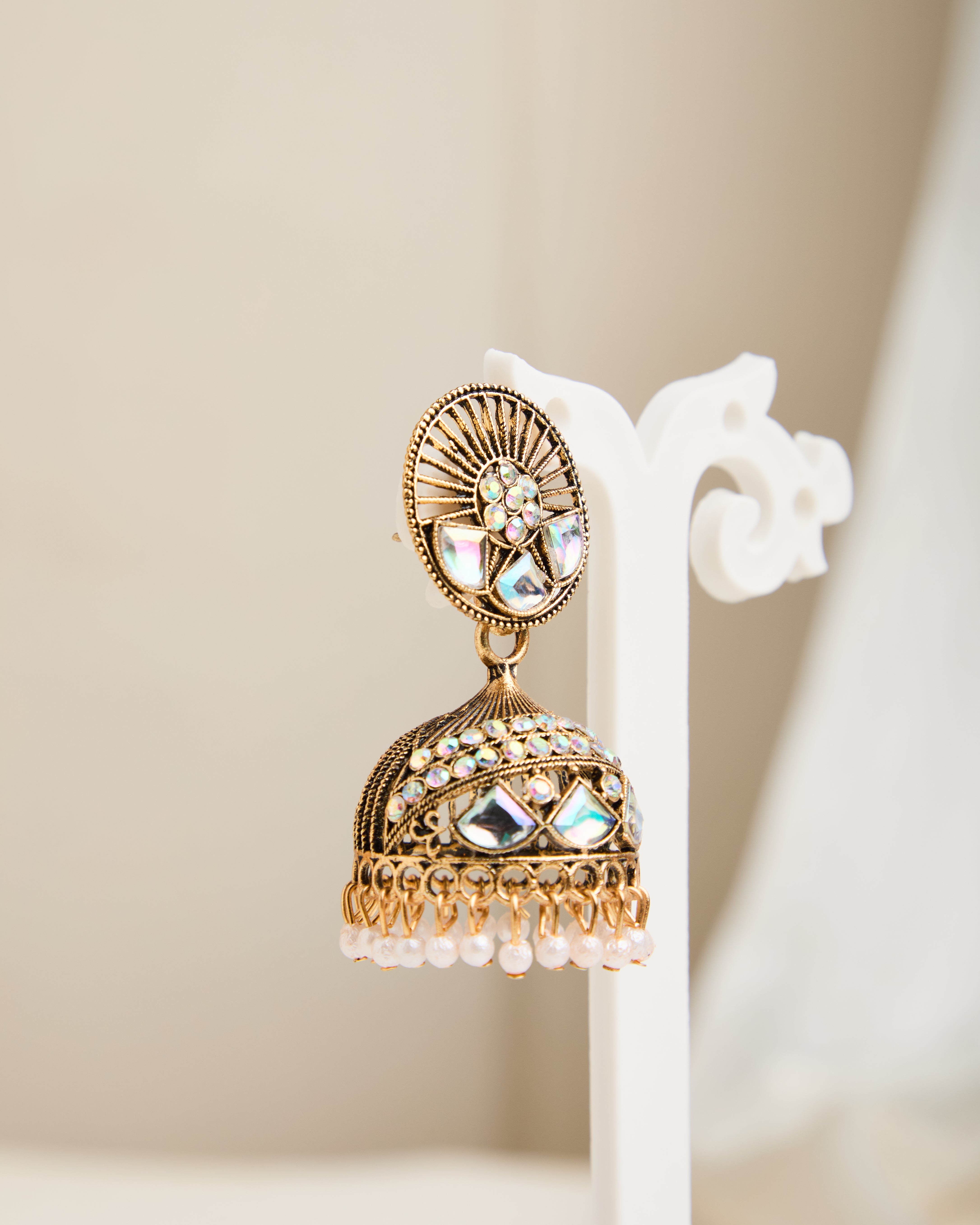 Gold Plated Pearl Kundan Studded Jhumkas for Women