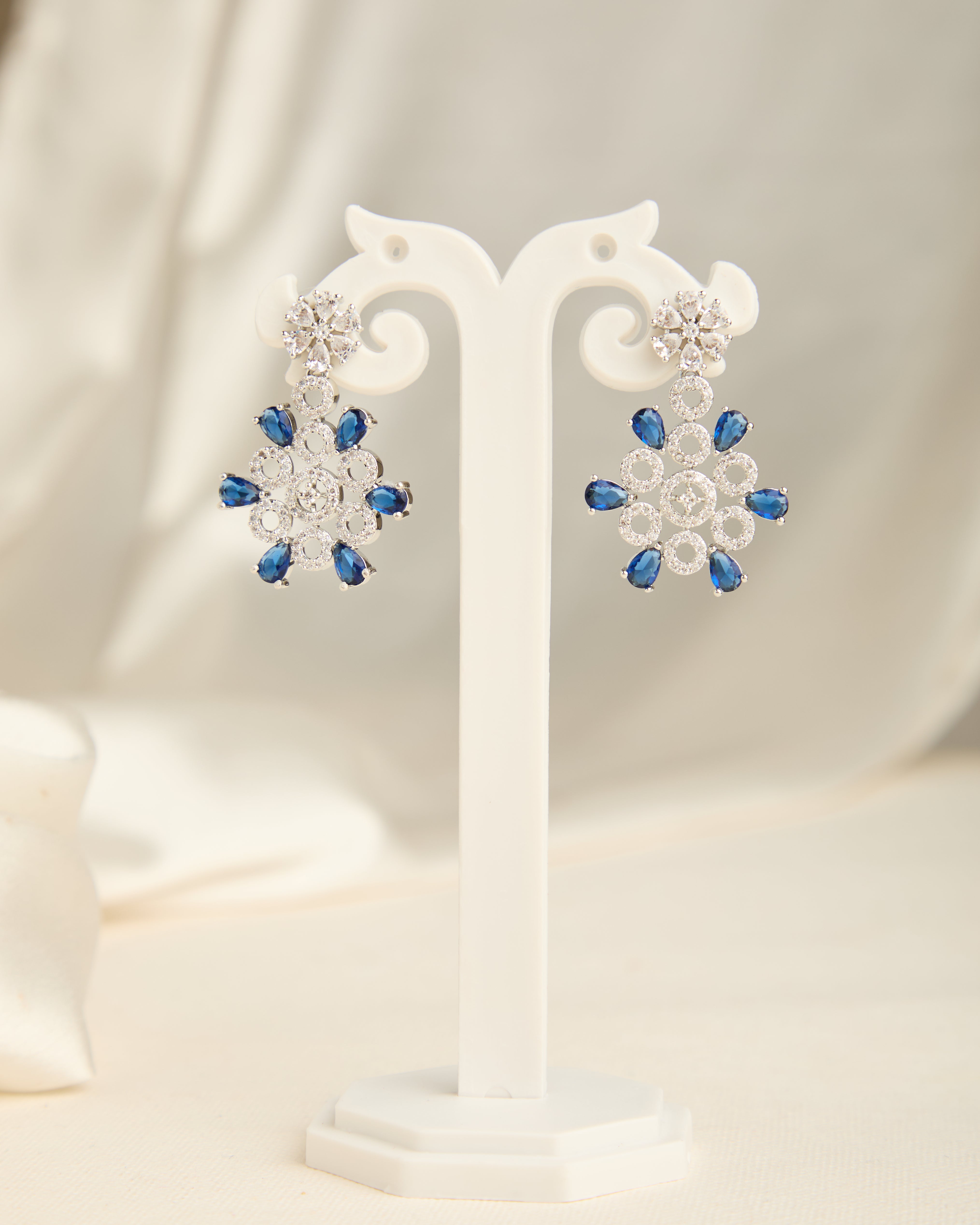 Silver Plated Blue American Diamond Necklace Set for Women