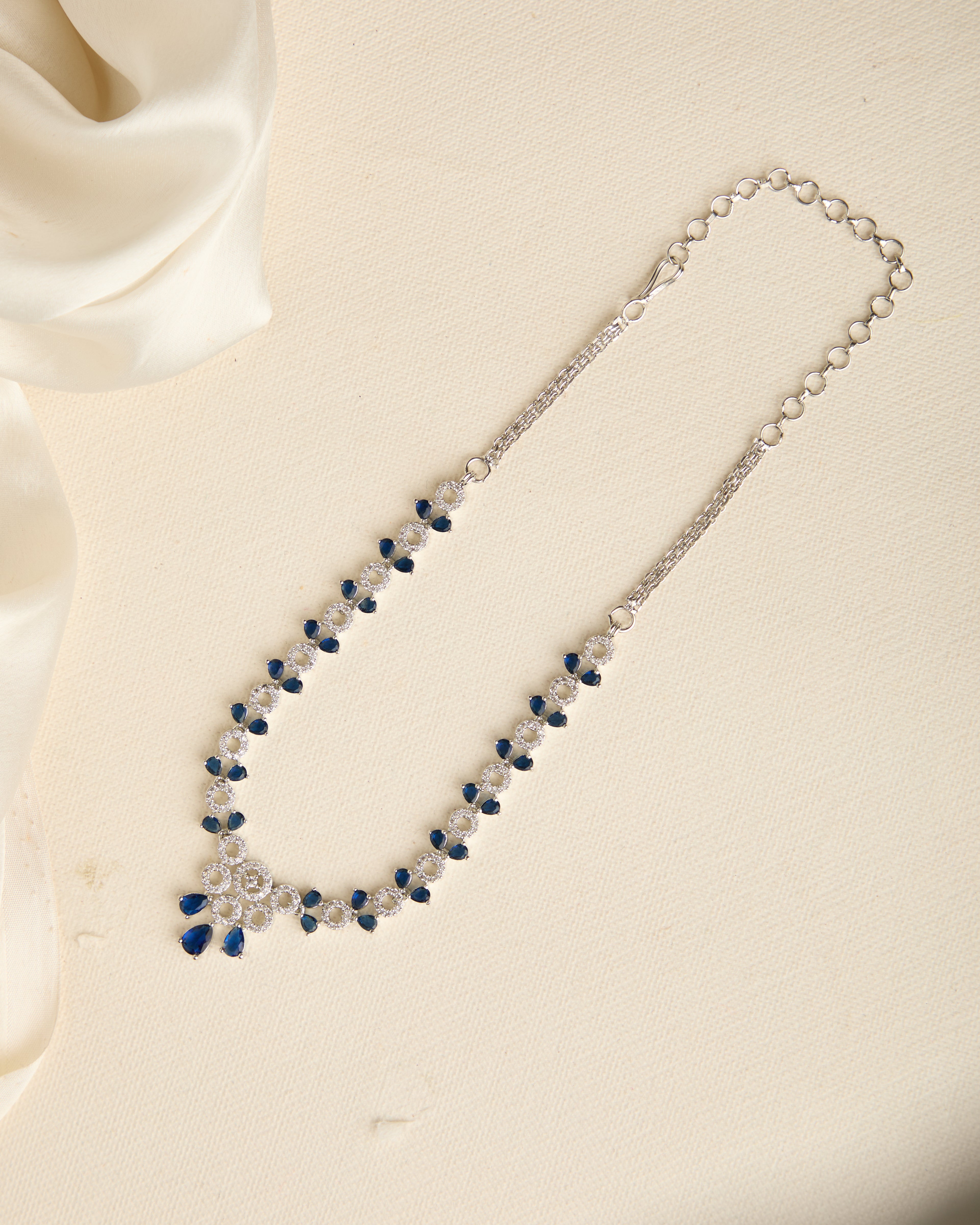 Silver Plated Blue American Diamond Necklace Set for Women