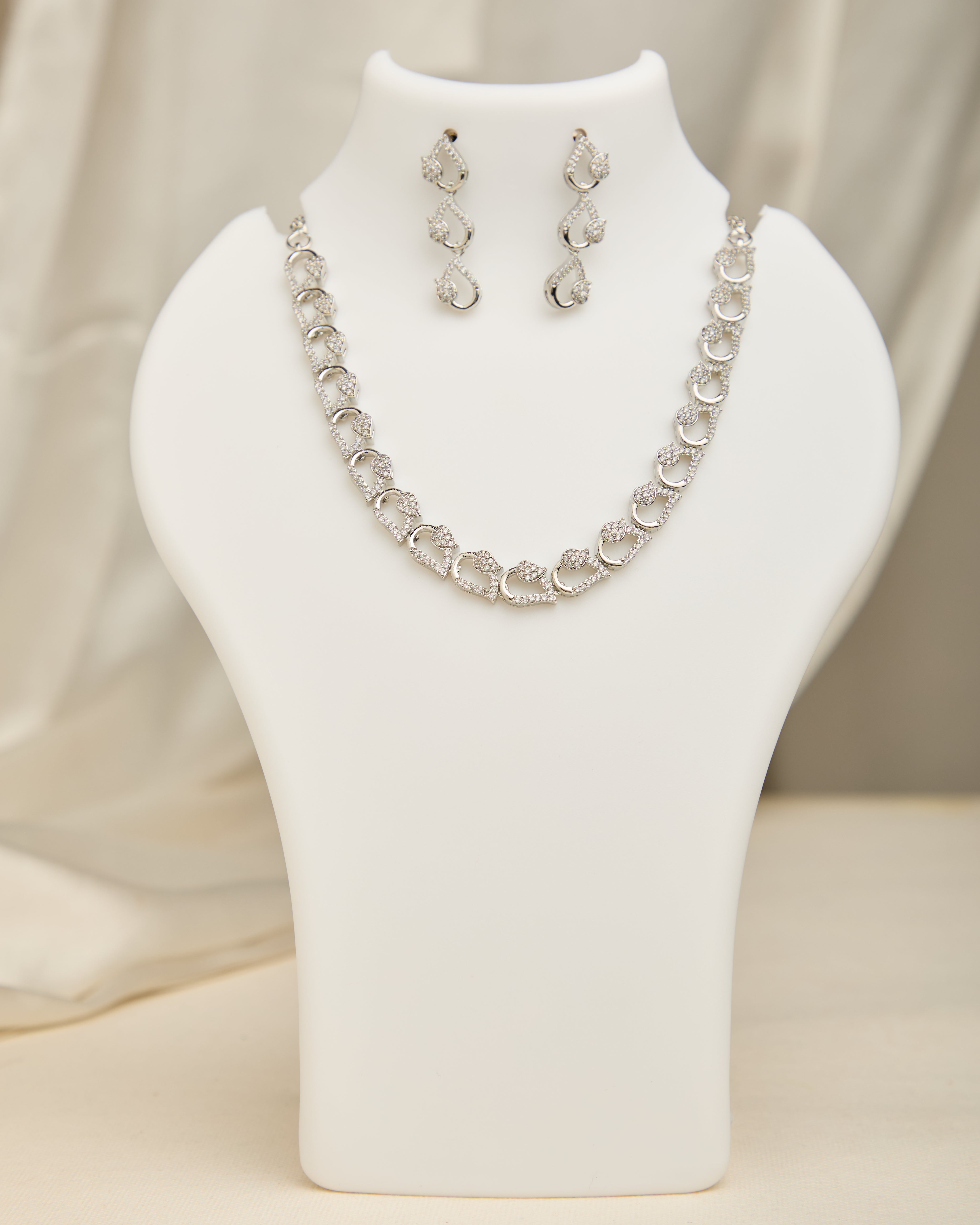 Elegant Silver Plated American Diamond Studded Necklace Set for Women
