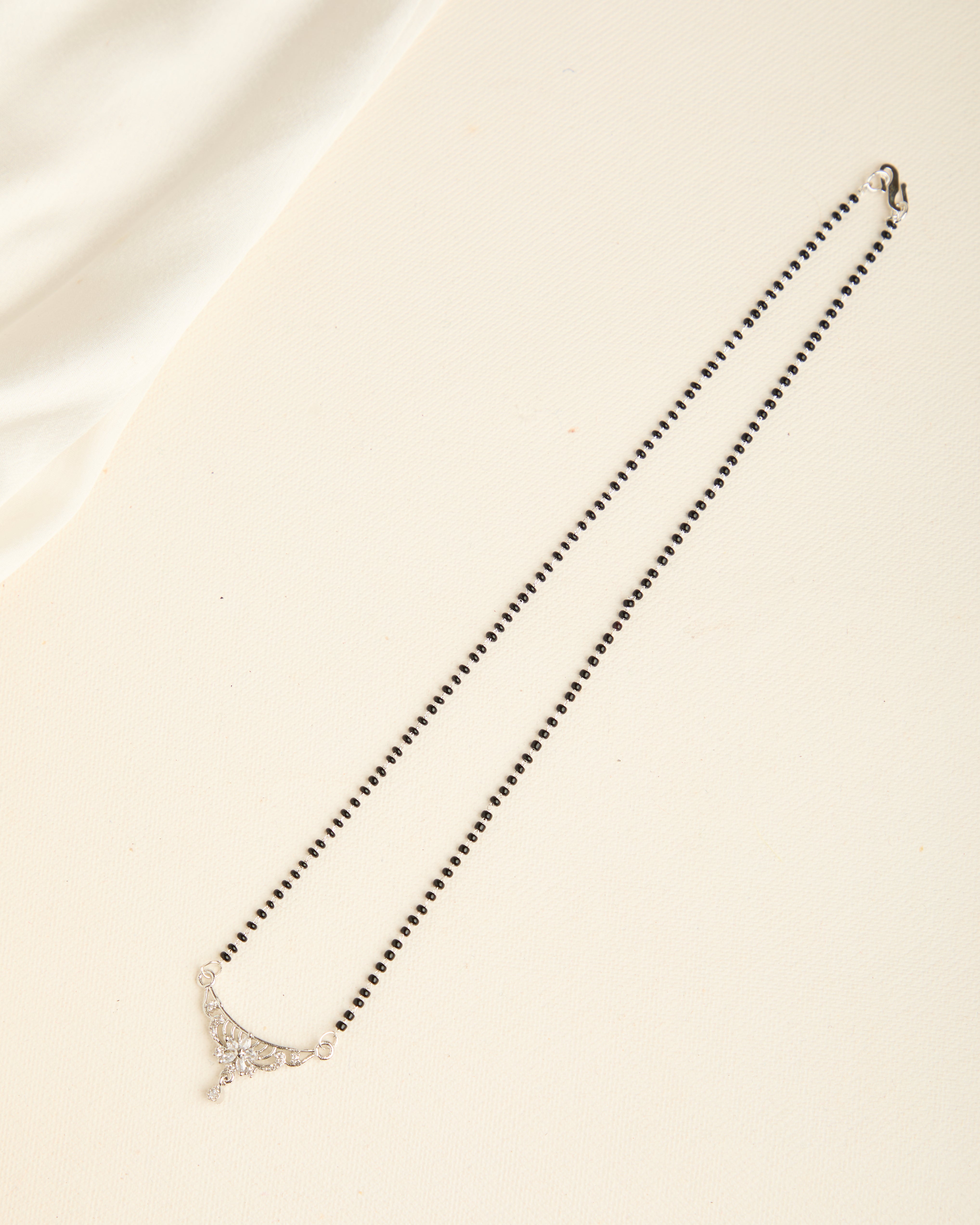 Elegant Silver Plated American Diamond Studded Black Beads Mangalsutra