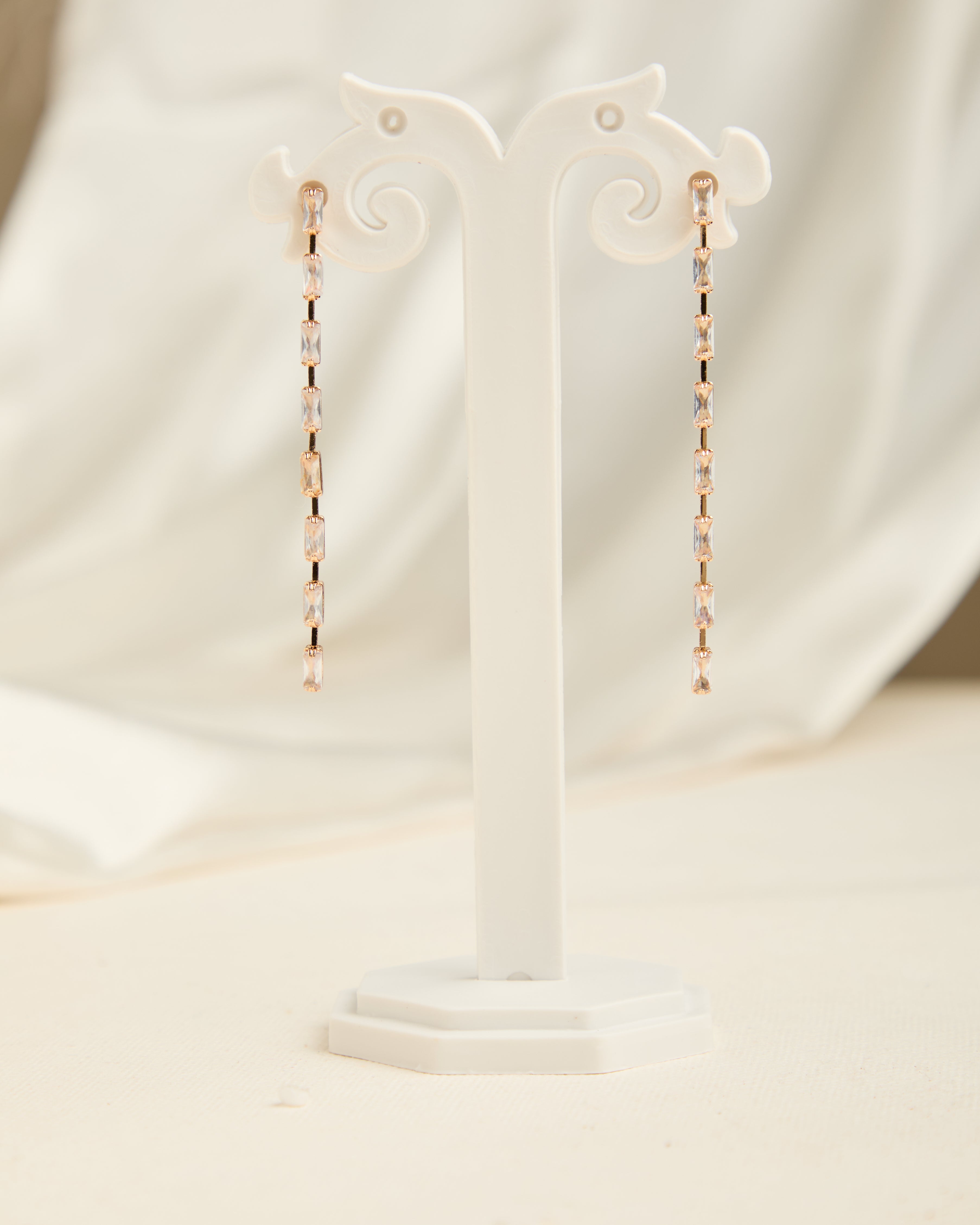 Gold Plated American Diamond Linear Drop Earrings for Women