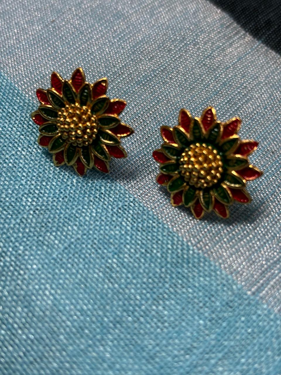 Ethnic Gold Plated Round Alloy Floral Stud Earring
